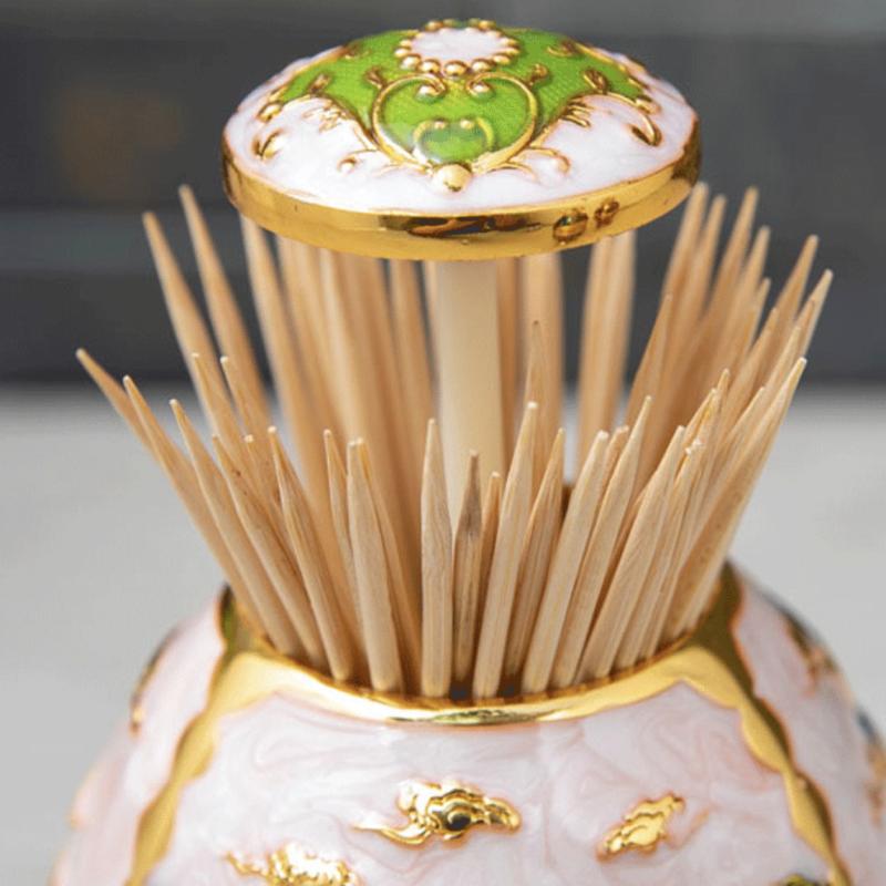 European Style Automatic Toothpick Box Alloy Vintage Palace Organizer Holder Toothpick Dispenser Box Home Desktop Decoration