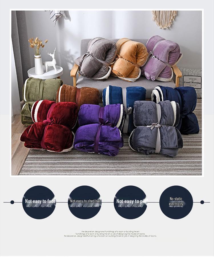 Winter Doppelschicht Korallenfleece & Lammwolle Einfarbig Decke