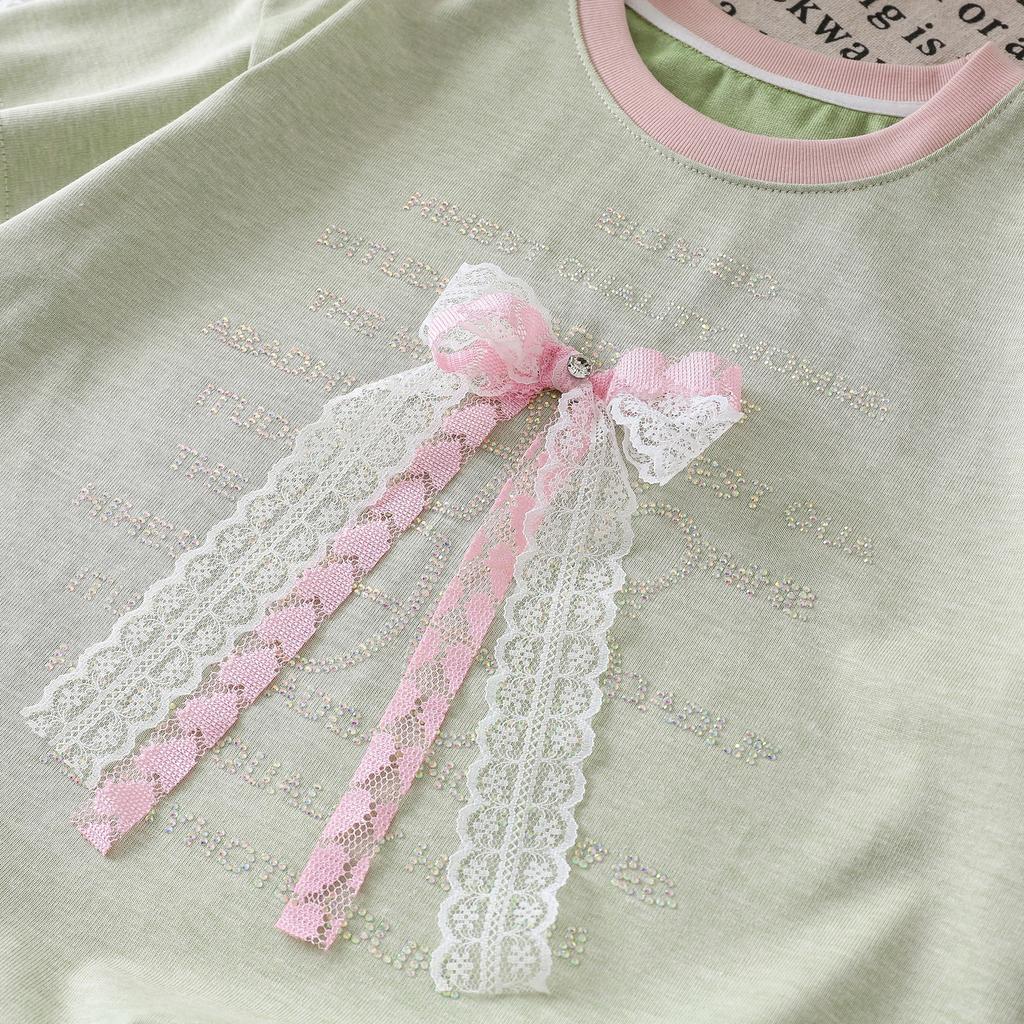 Girls' T-shirt Korean Summer Clothes Girls' Design Sense Short Sleeved Bow Top