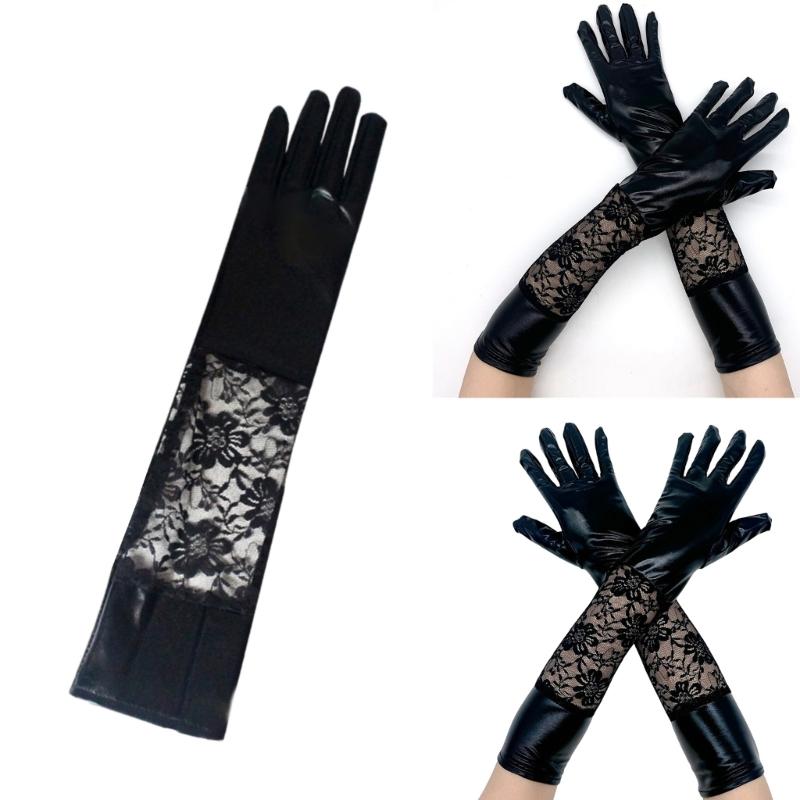Chic Lace Trimmed Glossy Gloves With High Perfect For Evening Parties Outdoor Activities Easy Clean