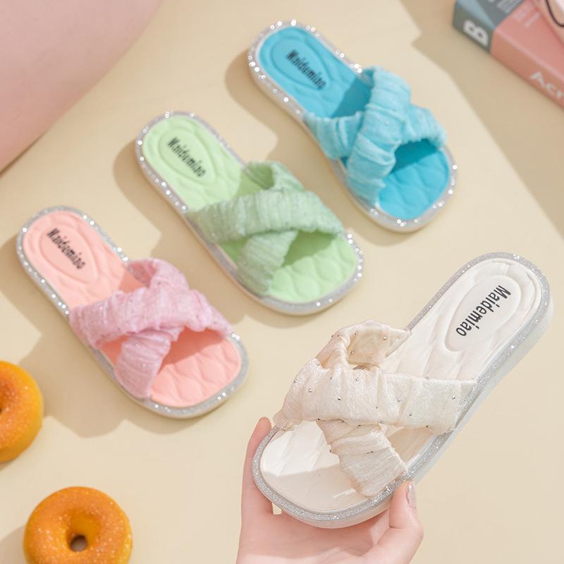 

Children s Slippers Princess Fairy Wind Summer Girls Non-slip Soft Bottom Outer Wear Breathable Gypsy Diamond Cross Slippers 24-25 [Suitable for foot length 15.5cm]
