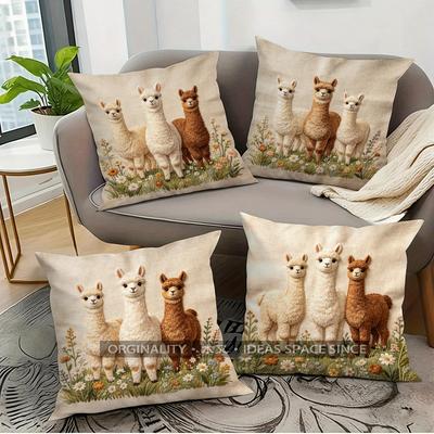 Cute Alpaca Floral Farmhouse Throw Pillow Covers Pattern Cushion Cover Suitable for Sofa Bedroom Car Pillow Cover