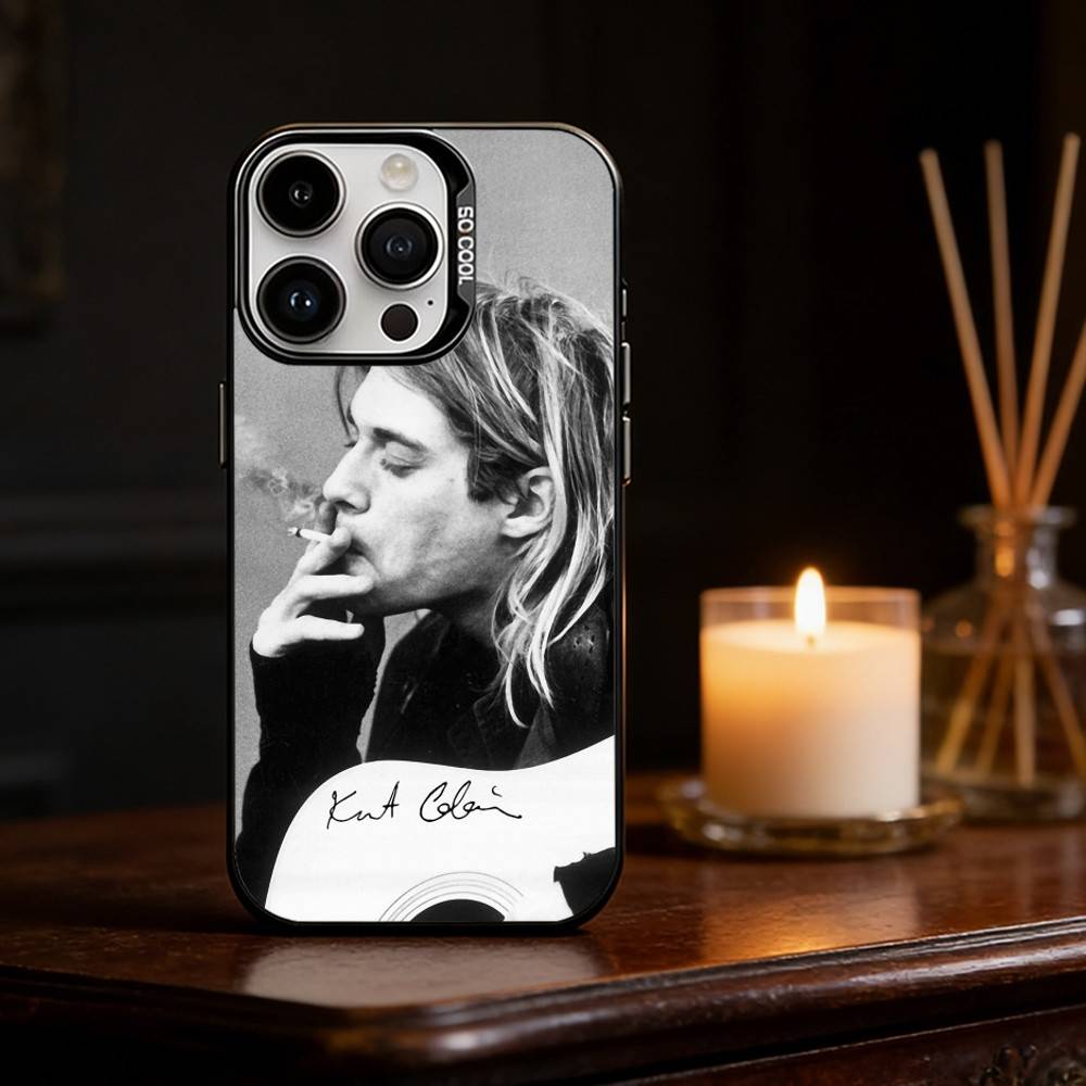 K-Kurt Singer C-Cobain Phone Case For iPhone 17 16 15 14 13 12 11 Pro Max Plus Silver Matte Black Cover