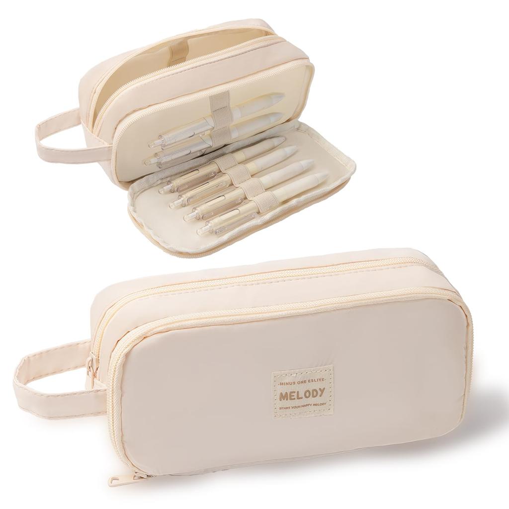 Large Capacity Pencil Stylish and Convenient Stationery Pouch for Pens and Suitable for High School and Middle School Boys and Beige Case, Simple,