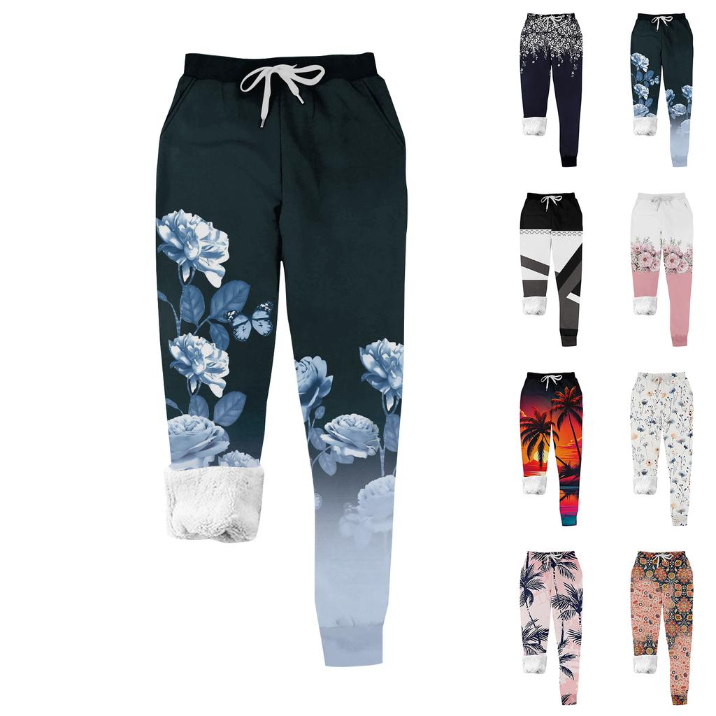 Women's Casual Fashion Home Christmas Print Plush Sweatpants