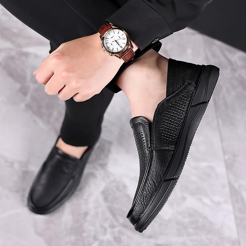 Sheepskin hollowed-out casual shoes men's soft-soled shoes summer men's shoes one pedal genuine leather dad hole breathable leather shoes men