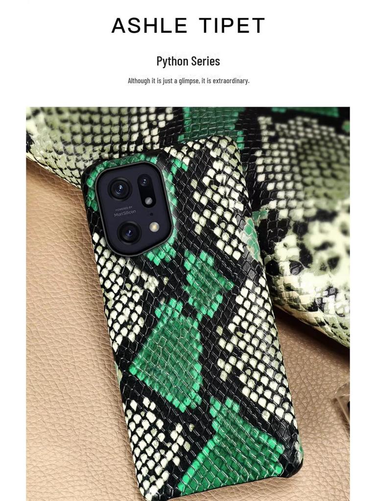 OPPO A2 Genuine Leather Protective Case with Python Skin Pattern