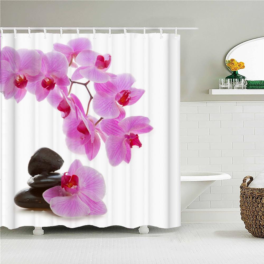 Beautiful Colorful Flower Printed Shower Curtains Frabic Zen Stone Floral Waterproof Polyester Bath Curtain With Hooks 180X180cm
