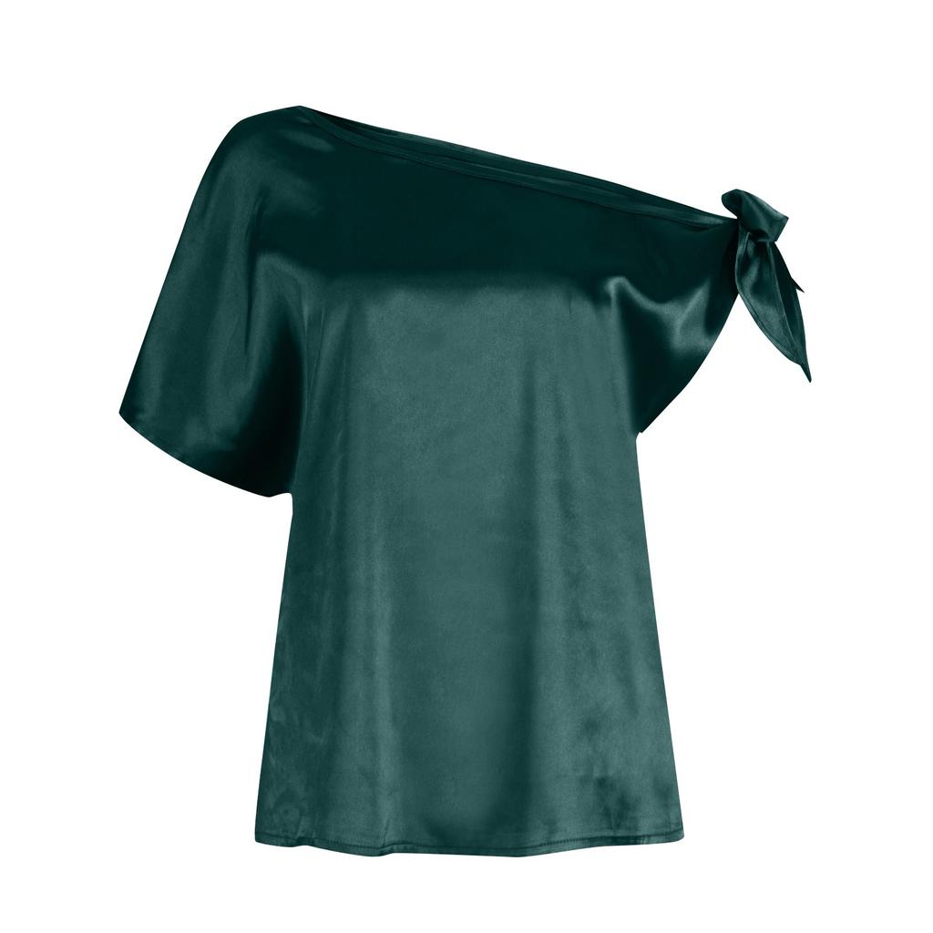 Modisches und sexy einfarbiges Satin-Pullover-Oberteil mit einer Schulter und ärmellosem Oberteil für Damen
