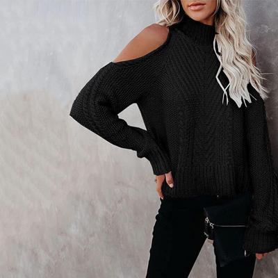 Women's Fall/winter Off-shoulder Turtleneck Knit Slim-fit Sweater
