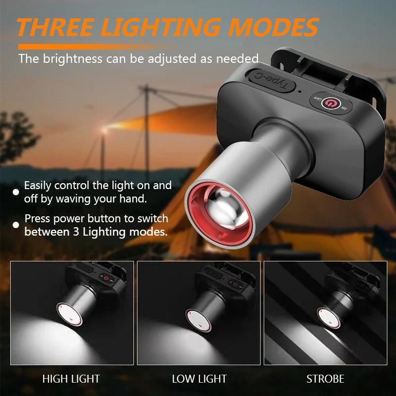 Outdoor Headlamp Telescopic Zoom USB Rechargeable Modes Adjustable Waterproof Super Bright Cycling Night Fishing LED Head Light
