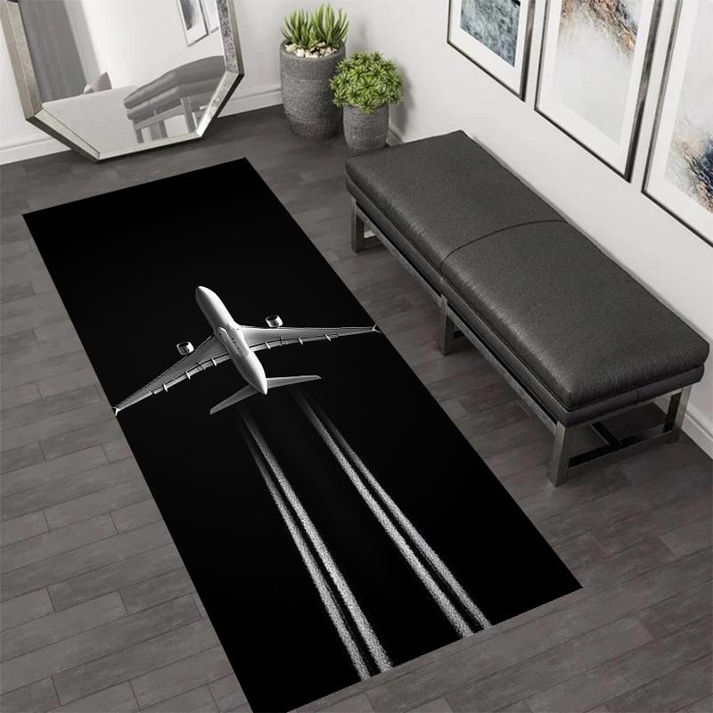 

Modern Aviation Themed Runway Takeoff Runner Rug Anti-slip Soft Washable Carpet for Hallway Entryway Living Room Decor 40X120CM