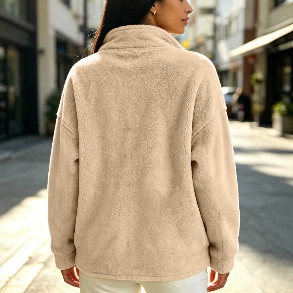 Women's Zip Up Sweatshirt Color Loose Fit Casual Top