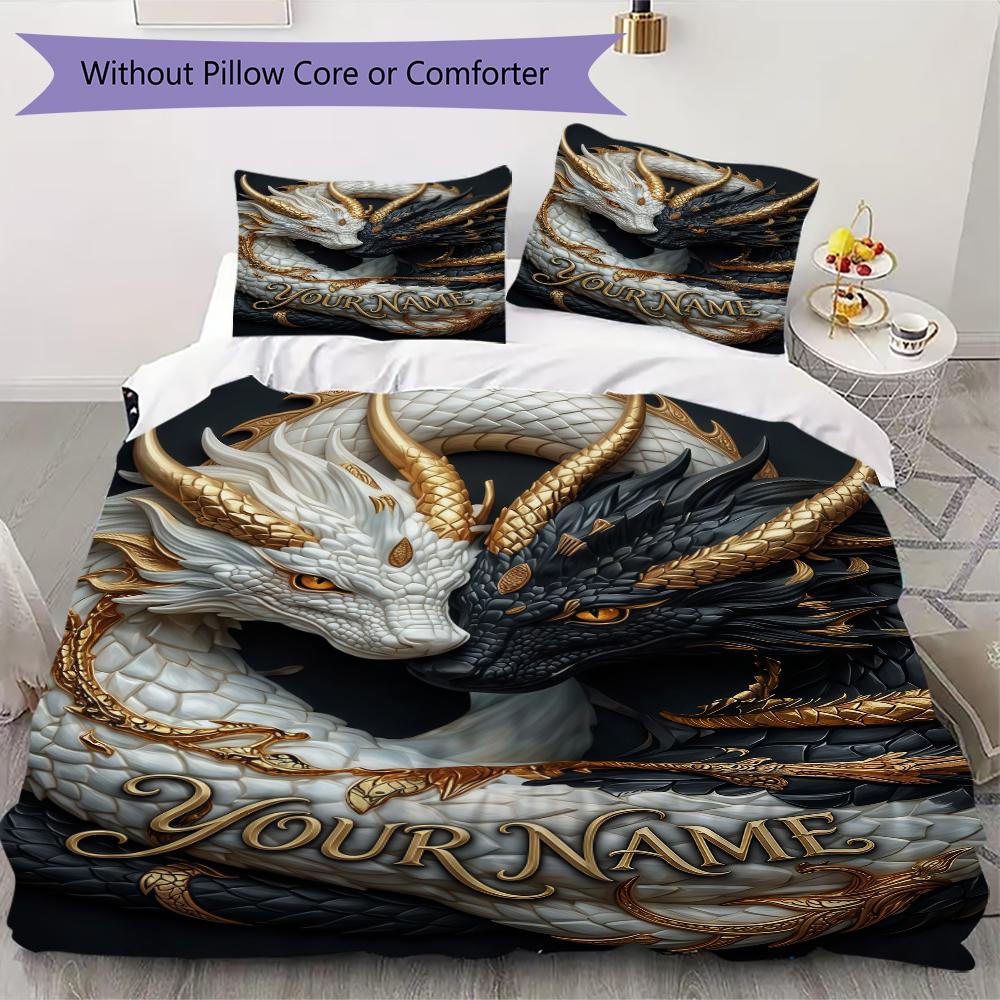 Custom Name Dragon Duel Space Bedding,Quilt Set Quilt Cover Pillowcase Home Birthday Gift(1 * duvet cover + 2 * pillowcase, without core)_lx