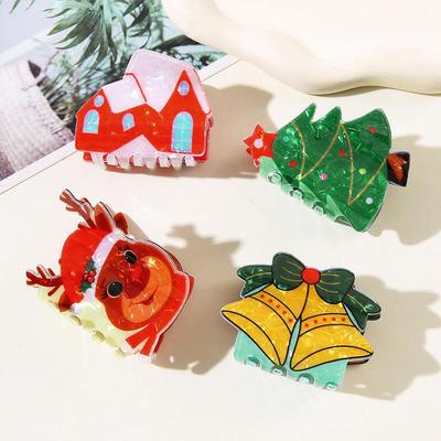 Shining Girl Christmas Party Reindeer & Christmas Tree Hair Clips - Cute Holiday Shark Claw Clips with Bell Design