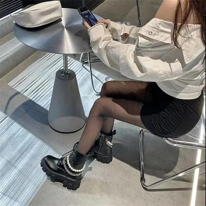 Fashion Booties Trend 2024 Black Elegant With Medium Heels Women's Ankle Boots Boot Chic Goth Pu On Offer Hot Fashion Female Short Shoes