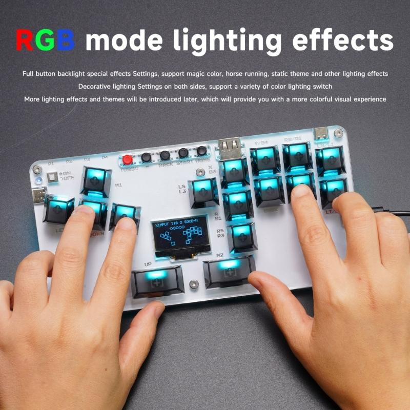 16Keys Gaming Keypad All Button Leverless Controller Arcade Stick for PC with Light Display