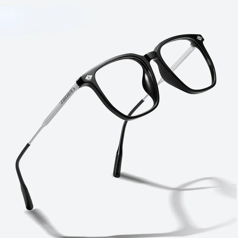 Business Style Anti Blue Light Glasses Ultra Light Retro Black Frame Men's Flat Glasses AC Anti Blue Light and Anti Fatigue