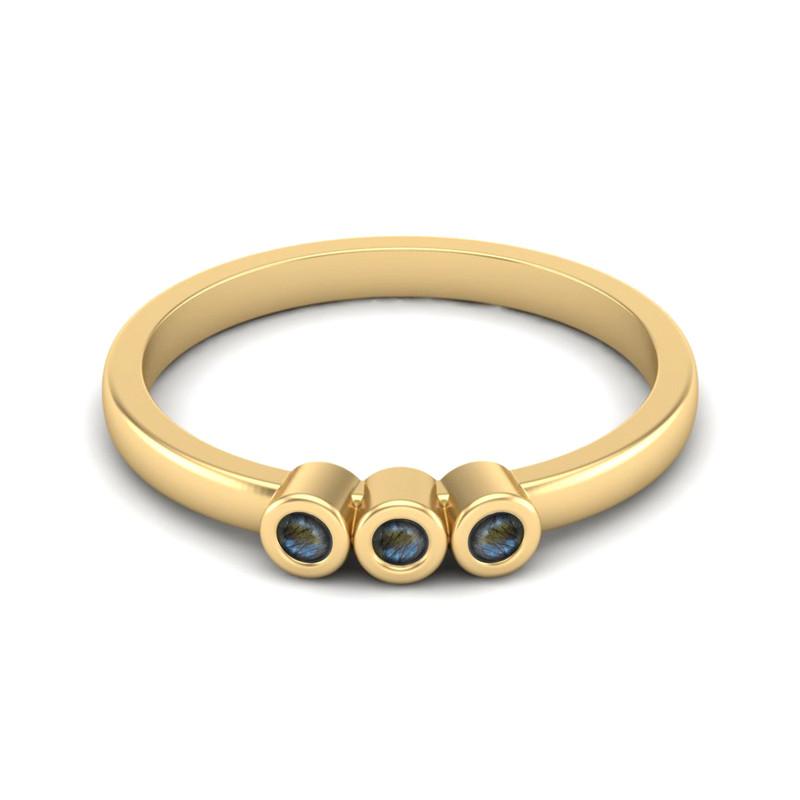 Tiny Round Shape Labradorite Gemstone 925 Sterling Silver Gold Plated Three Stone Minimalist Women Engagement Ring