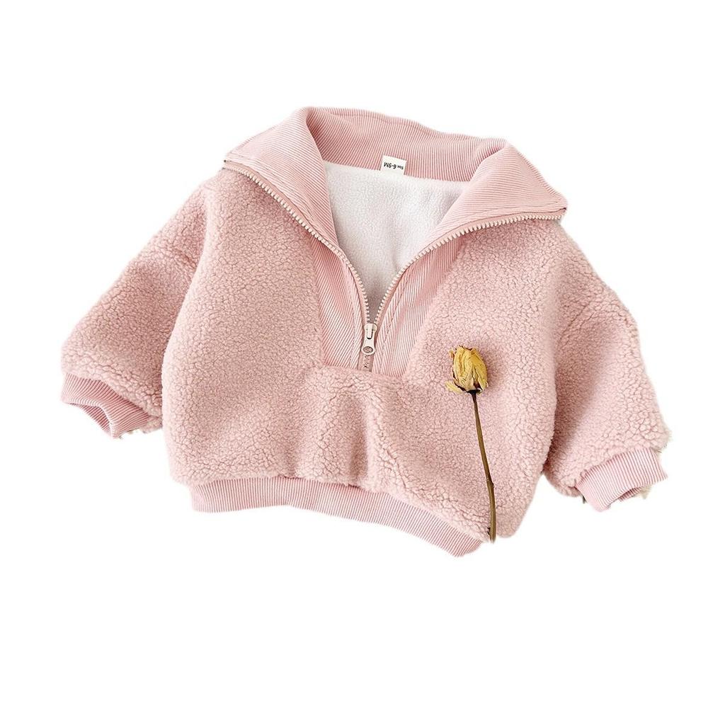 Winter Lambswool Hoodie for Babies - Thickened Velvet, High Collar, Long Sleeve