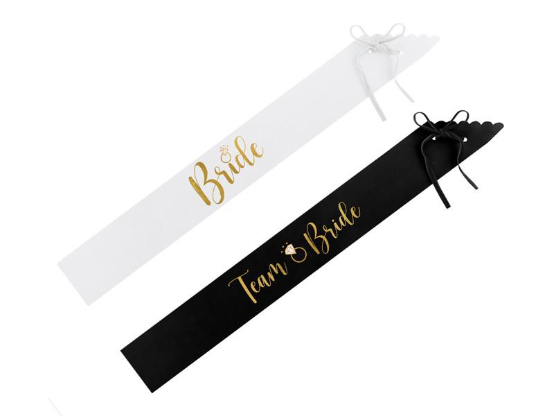 Szarfy Bride To Be I Bride, Czarne I Biała (1 Op. / 6 Szt.)