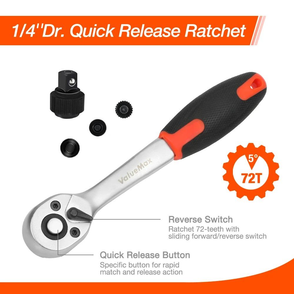 Car Repair Tool Set Box 1/4 Inch Socket Set 46 PCS Set Torque Wrench Set Ratchet Screwdriver Car Home Repair Mechanic Tool Set
