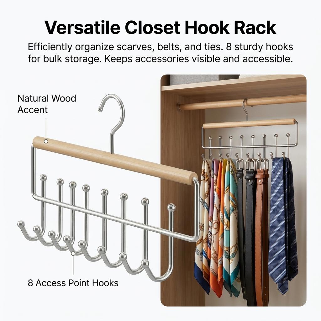 Solid Wood-Wave Multi Functional Hanger Underwear Vest Dormitory Storage Hook For Standard Wardrobe-Rod