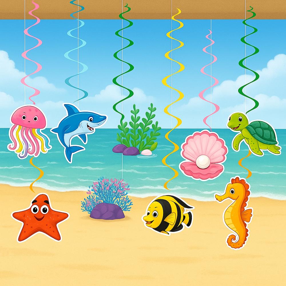 Colorful Hawaiian Spiral Ornaments Fish Octopus Summer Theme Pendant  Nautical Party