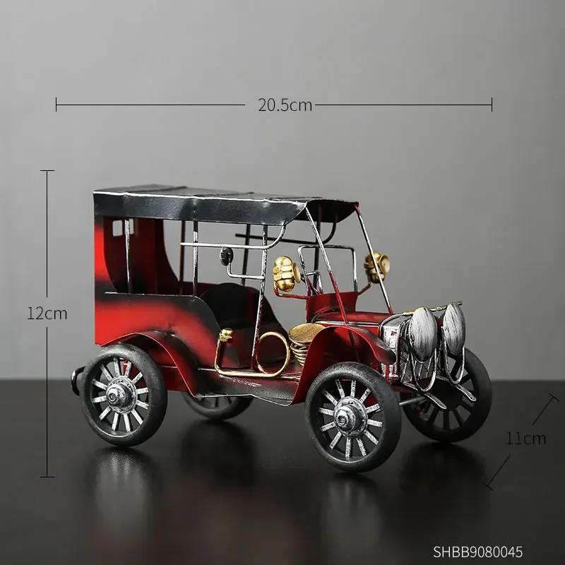 Antique Car Figurine Iron Art Ornament Home Decor Retro Living Room TV Cabinet Bookcase Office Desktop Accessories Crafts Gift