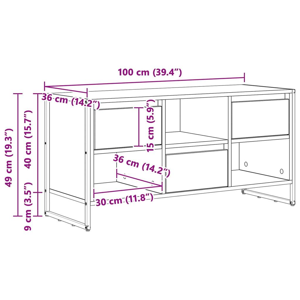 TV Cabinet Rustic Oak Style 100 x 36 x 49.5 cm Engineered Wood