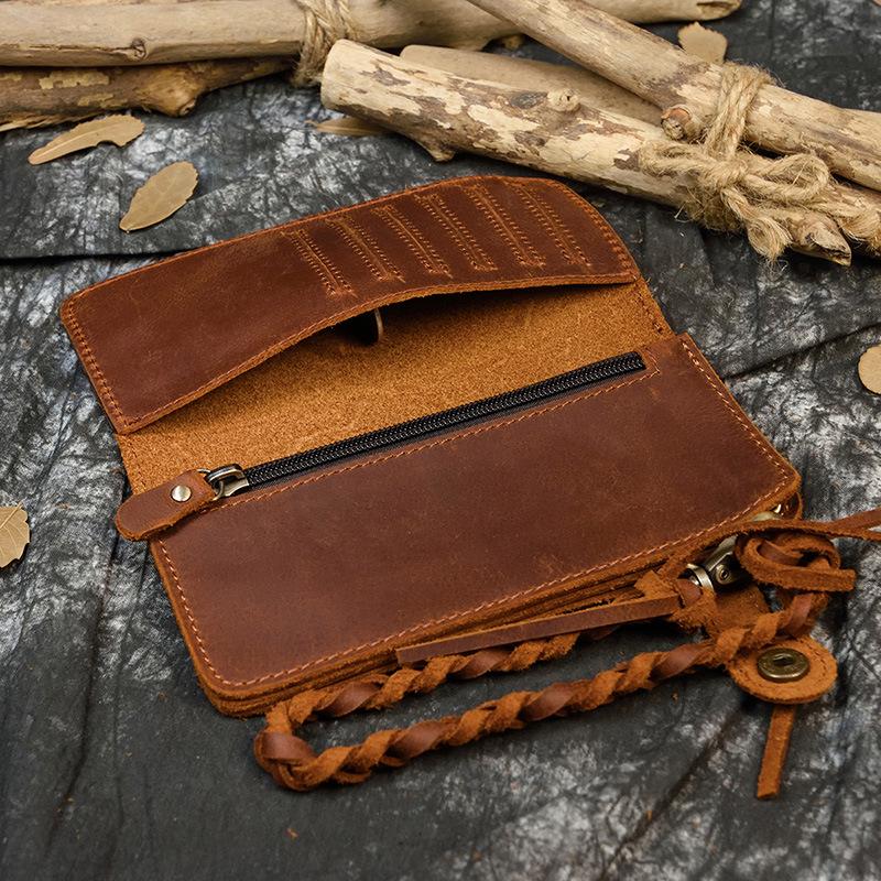 Crazy Horse Leather Retro Men's Long Wallet Head Layer Leather Wallet Head Layer Leather Embossed Long Wallet Multi Card Slot 3376