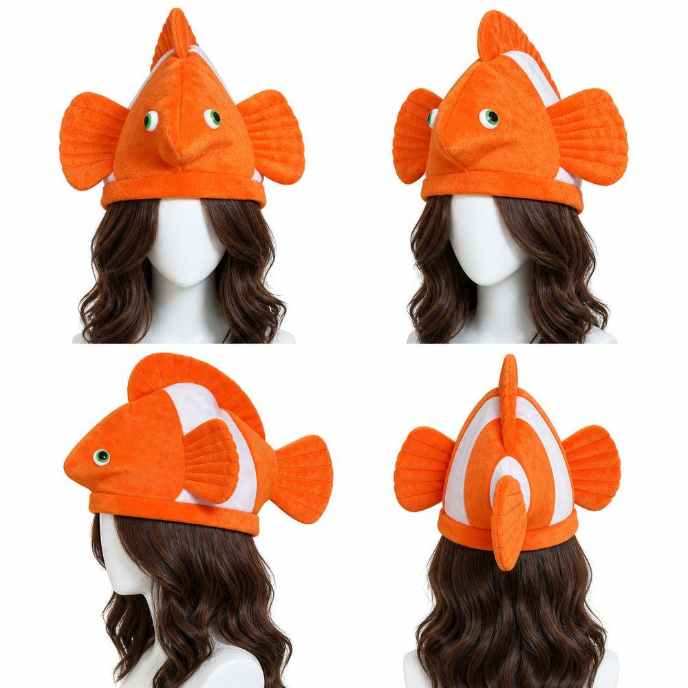 Fischförmiger Fischkostümhut Orange und Weiß Neuheitshut Mode Clownfischhut Bühnenauftritte