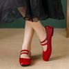 Fashion Flat Shoes Women's 2025 Spring Autumn Retro Shallow Patent Leather Red Mary Jane Shoes Large Size 42 43 44 Women's Shoes