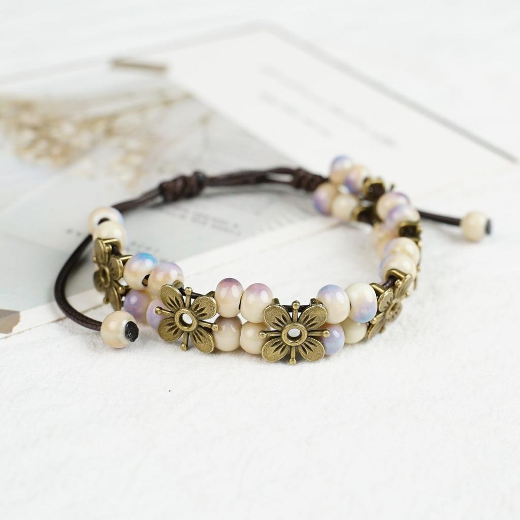 Flower Ceramic Bracelet Does Not Fade and Can Be Adjusted. New Chinese Hand Rope Jewelry Wholesale