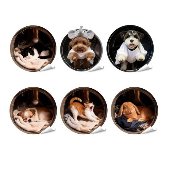 Yousheng 1/6Pcs Simulated Animal Sticker Waterproof PVC Self-Adhesive Dog Cat Rabbit Home Appliances Oven Refrigerator Washing Machine Decorative
