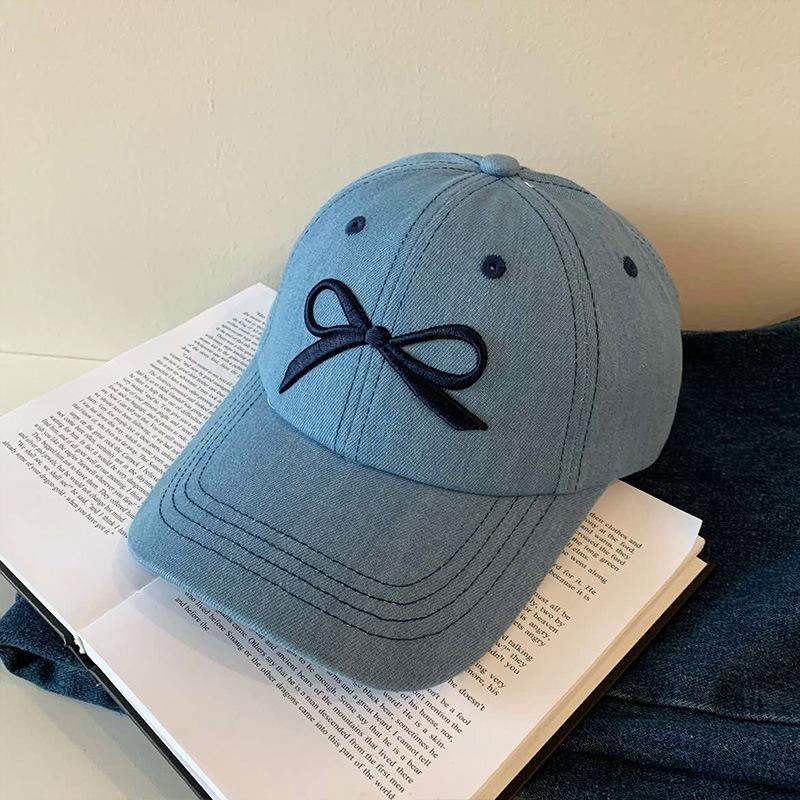 Korean Bowknot Embroidery Baseball Cap for Women Soft Cotton Adjustable Denim Duck Tongue Caps Girls Sun Visors Peaked Hat