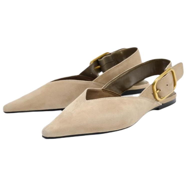 Zara Fashionable Open-Back Casual Flats Women Flats Beige 1518610102