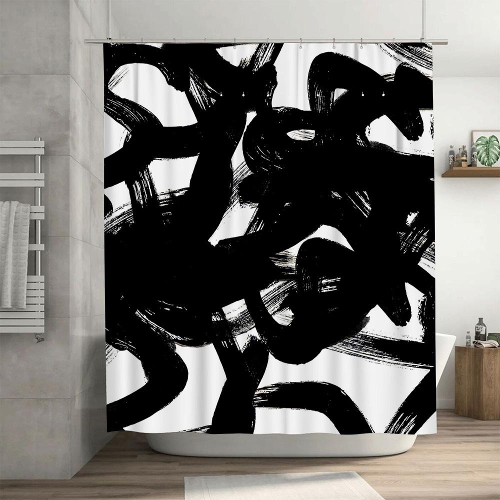 Modern Black White Brushstroke Shower Curtain Perfect For Bathroom Decorations