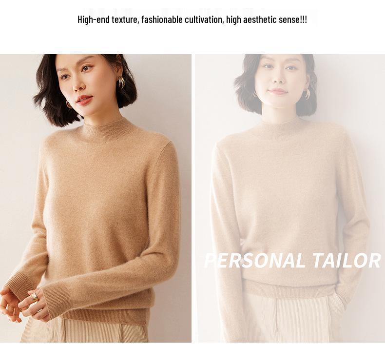 Women's Solid Color Cashmere Turtleneck Sweater - Autumn/Winter Base Layer Pullover