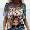 Summer V-neck 3D Animal Pattern Printed Top Fashionable Casual Short Sleeved Women's T-shirts