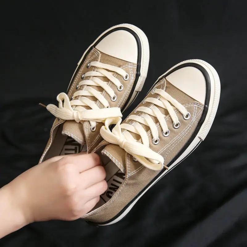 Shoes For Women Low-Top Vulcanized Canvas Platform Sneakers Black Flats Tennis Female Classic Student Small Couples Skateboard