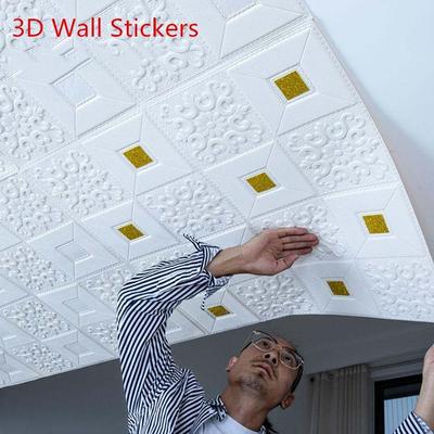 1/5/10Pcs 3D Wall Sticker Stereo Ceiling Panel Roof Decor Foam Wallpaper Self-adhesive Waterproof  Decoration