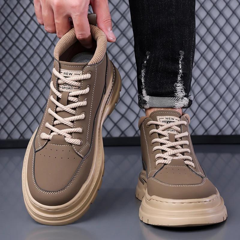 Spring Handmade Outdoor Sports Shoes Thick Soled Comfortable Ankle Boots Lace Up High Top Shoes High-quality Luxury Denim Boots