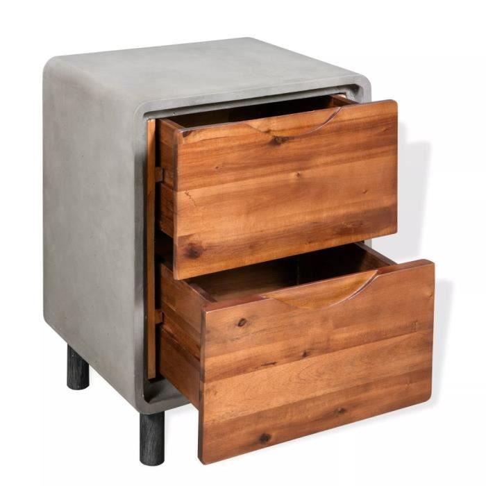 Table de chevet - VIDAXL - Bois d'acacia massif - Industriel - Loft - Gris