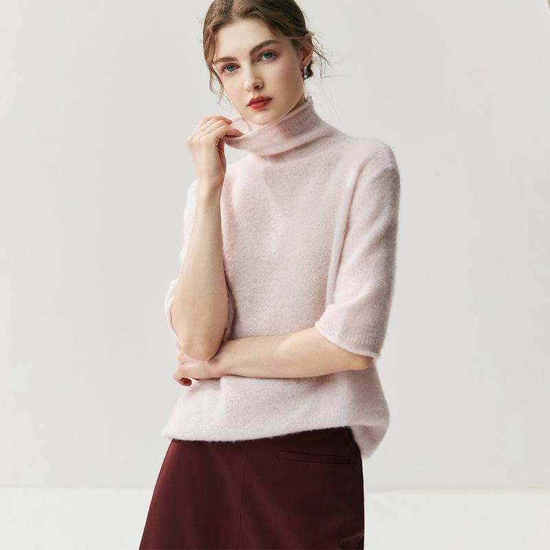 Women's Autumn/Winter Semi-High Neck Cashmere Silk Sweater