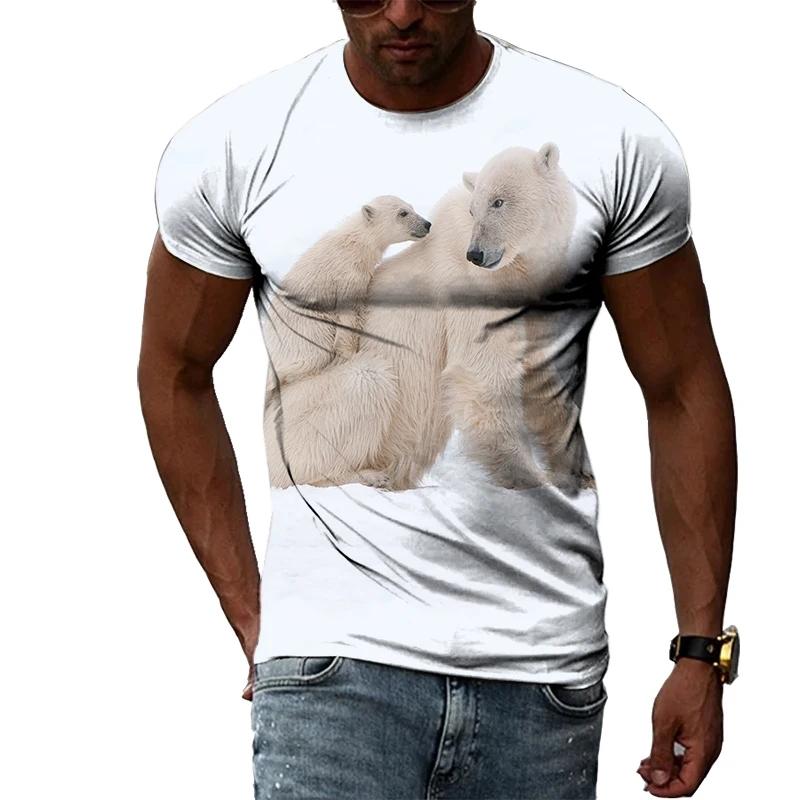 Letní móda Polar Bear Image Pánské ležérní tričko s 3D tiskem Hip-hop personalizované kulatý výstřih Top s krátkým rukávem