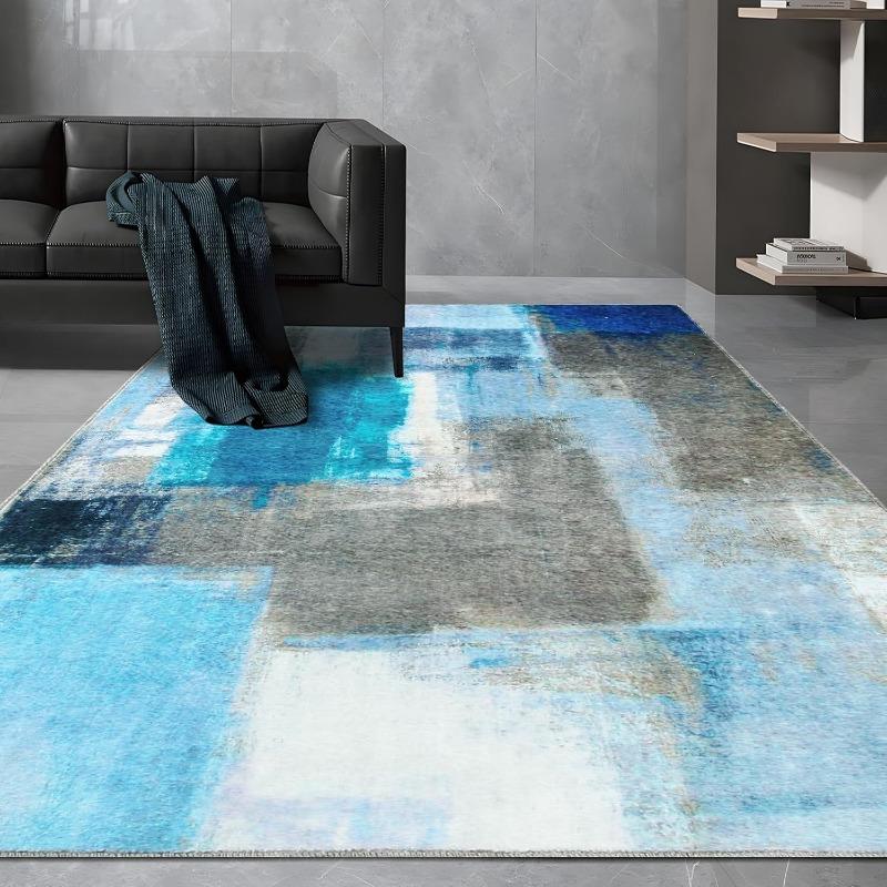 Area Rugs for Living Room Area Rugs for Bedroom Area Rugs with Non-Slip Washable Carpet for High Traffic Abstract Painting Blue