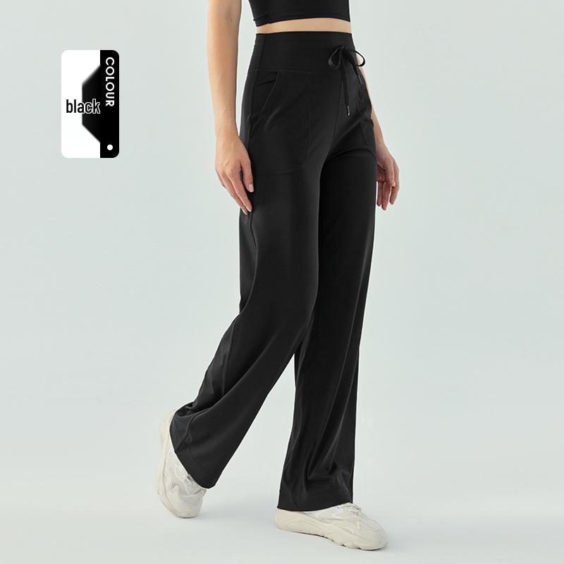 High-Waisted Women s Wide-Leg Yoga Pants with Drawstring - Bare-Feel, Solid Color, Loose Fit L