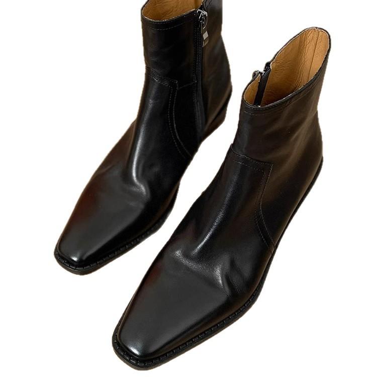 2025 nové boty retro čtvercová špička silný podpatek boční zip krátké boty dámské britský styl Martensky všestranné Chelsea boty