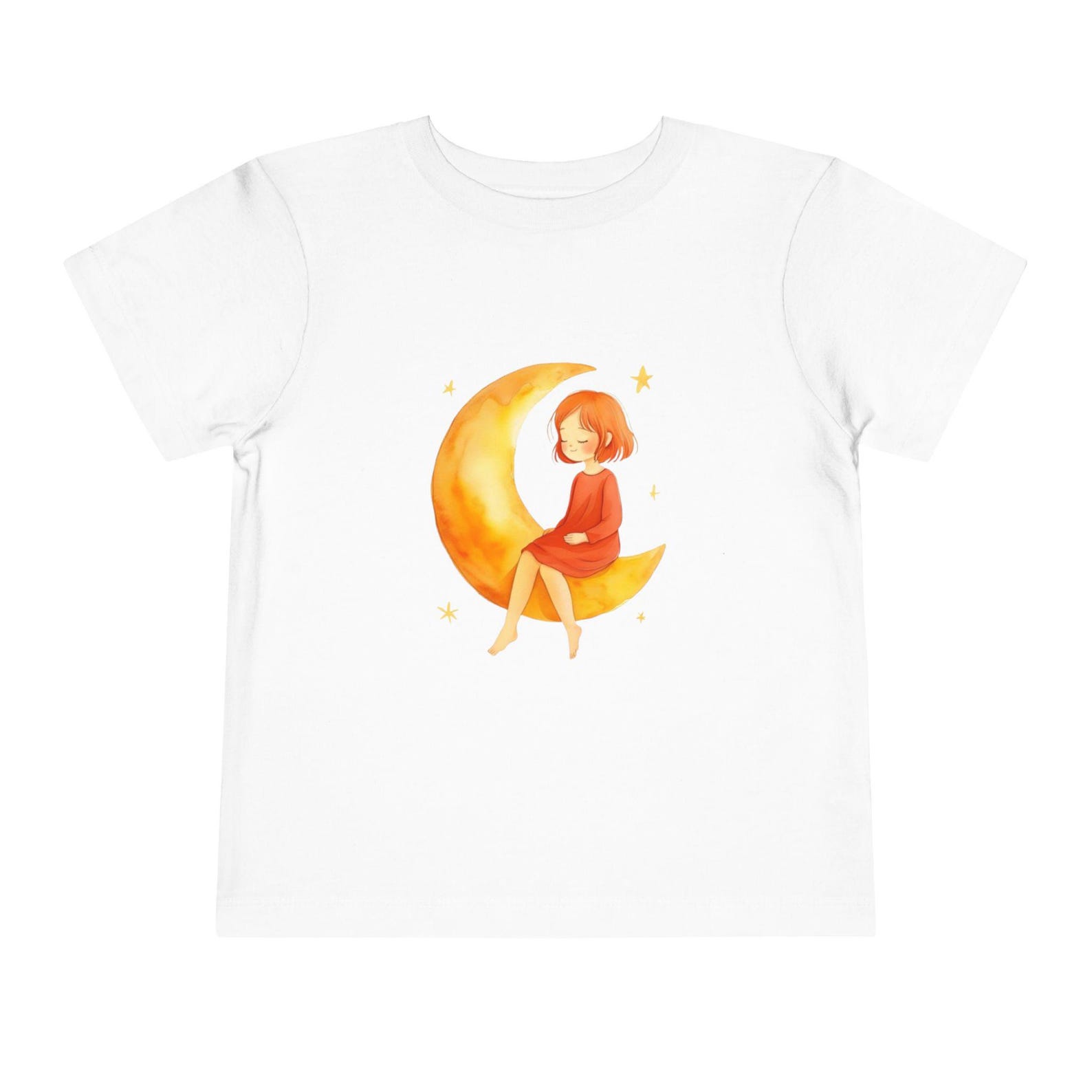 Girl Sitting Moon Toddler Tee | Watercolor Night Sky Illustration 100